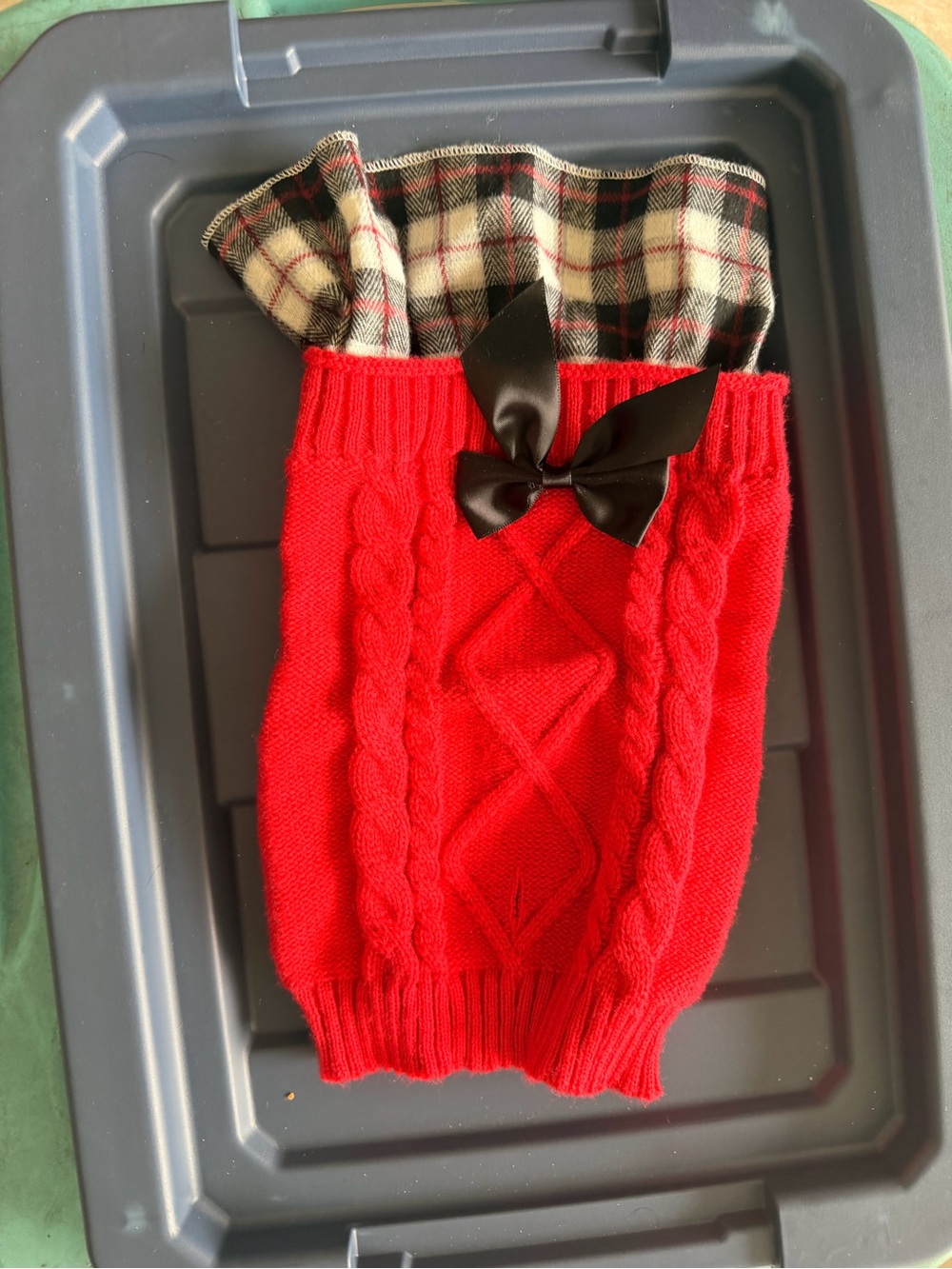 Red Cable-Knit Men's Boxer Briefs with Plaid Waistband